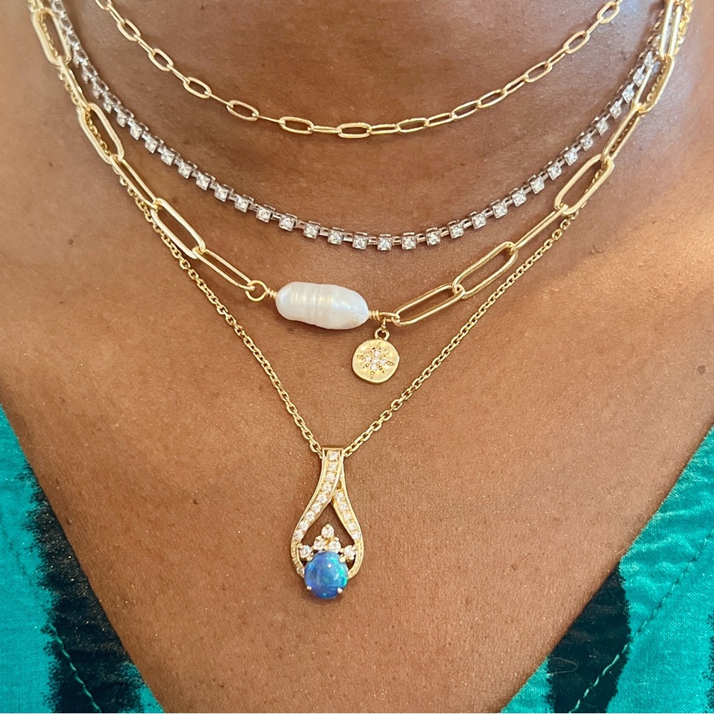 🎇 Black Opal & Diamond 14K Gold Pendant 💚🩵 - Picture 3 of 16